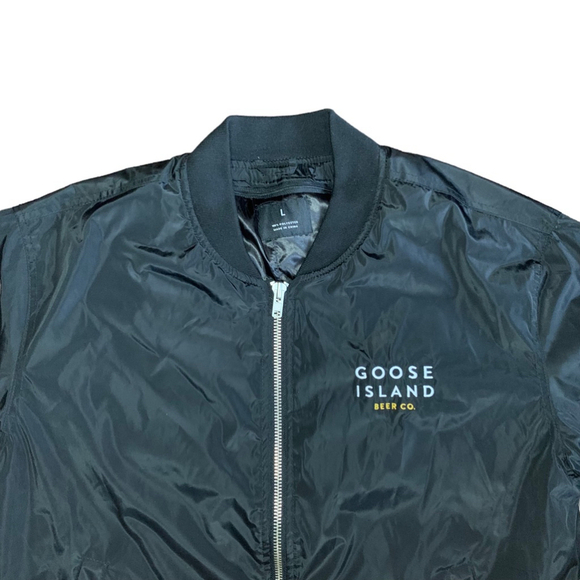 BOMBER JACKET GOOSE ISLAND‎ BEER CO Black Full Zip Jacket Coat Men Large - Picture 2 of 11